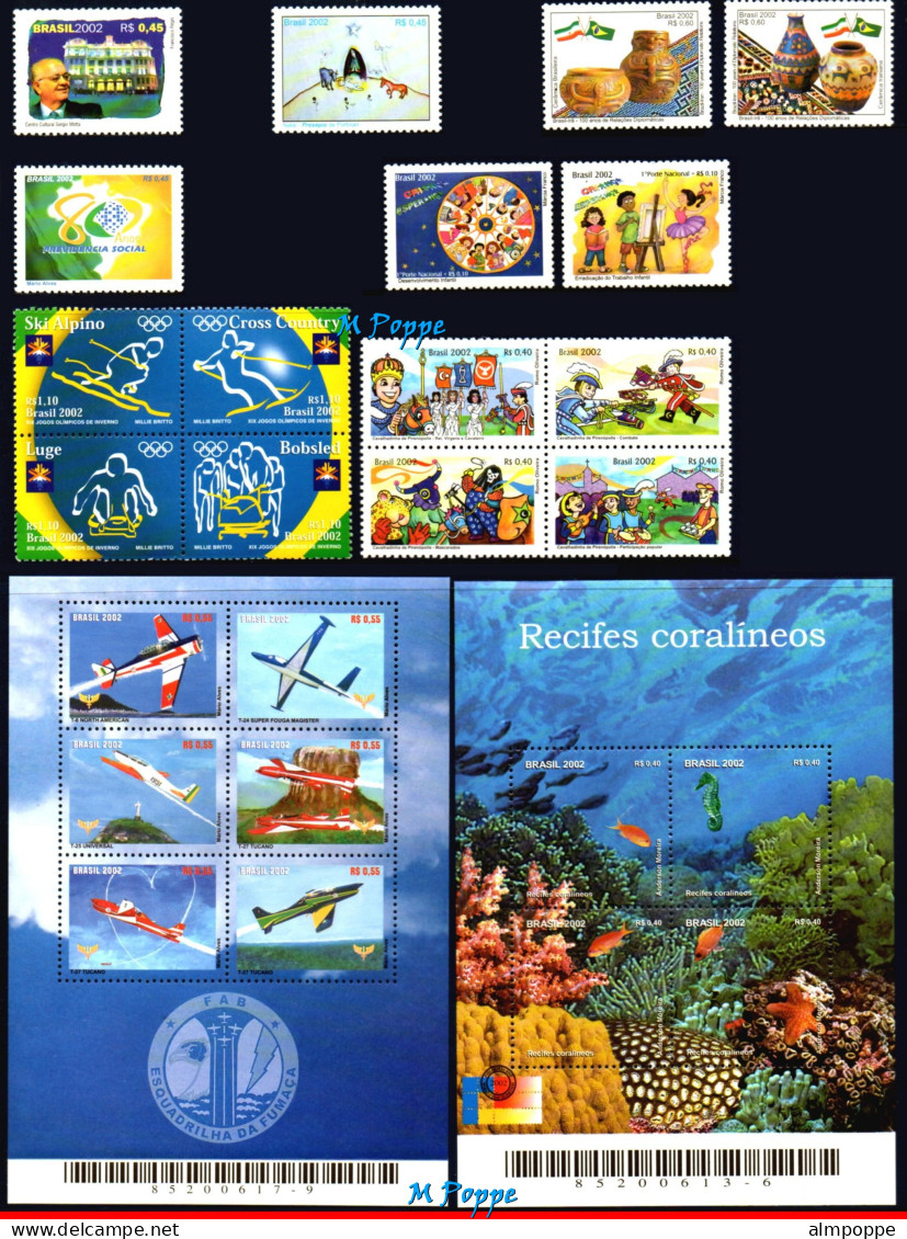 Ref. BR-Y2002 BRAZIL 2002 - ALL STAMPS ISSUED, FULLYEAR,SC# 2834~2869+R14-15, MNH, . 67V - Komplette Jahrgänge