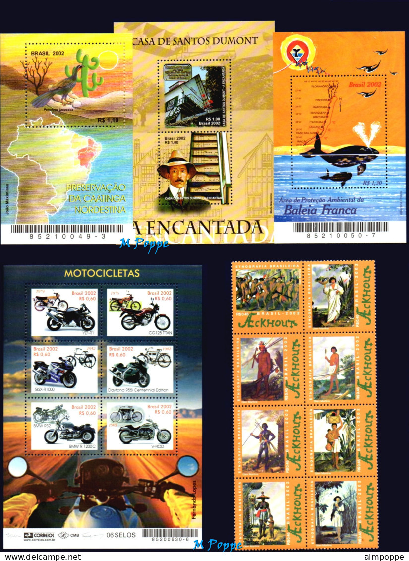 Ref. BR-Y2002 BRAZIL 2002 - ALL STAMPS ISSUED, FULLYEAR,SC# 2834~2869+R14-15, MNH, . 67V - Komplette Jahrgänge