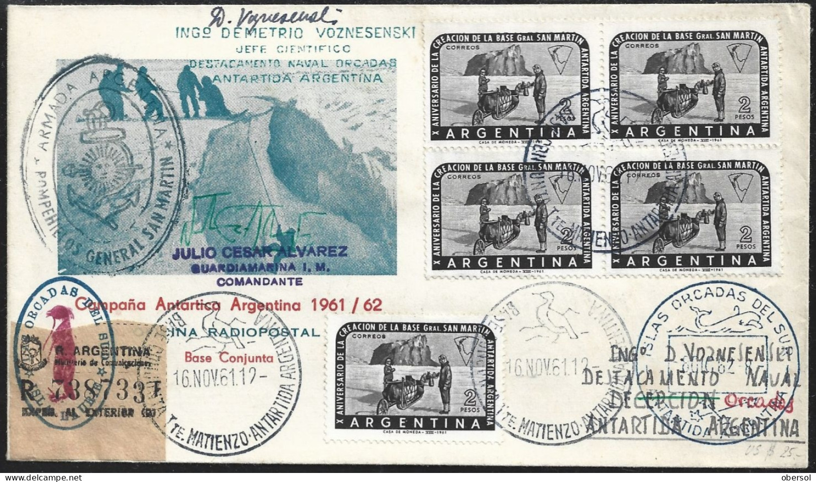 Argentina 1961 Beautiful Antarctica Thematic Multi Franked Cover SeveralCancels $$$ - Covers & Documents