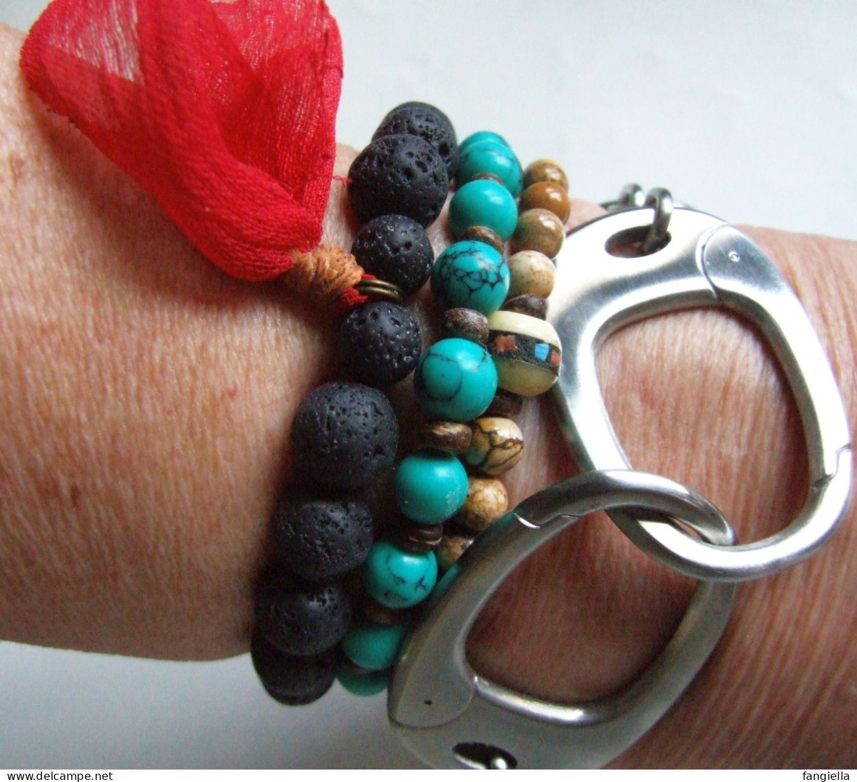 4 Bracelets, à Superposer, Bracelet Menottes, Style Keith Richards, Bijou Pierre, Lave Noire, Rolling Stones, Perle Arti - Armbänder