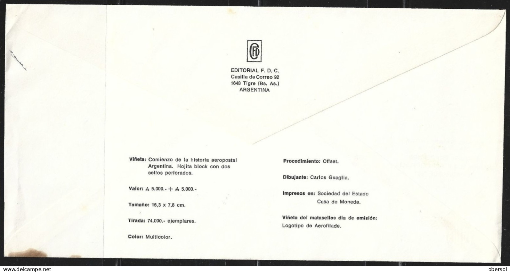 Argentina 1990 Aerofilatelia Planes Official Cover First Day Issue FDC - Cartas & Documentos