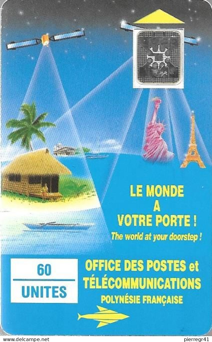 CARTE²-PUCE-POLYNESIE-PF4 -SC4-Trou6-60U-04/91-Le MONDE A Votre Porte-V° 5 Pe 24637-Utilisé-TBE-TRES RARE - Polynésie Française