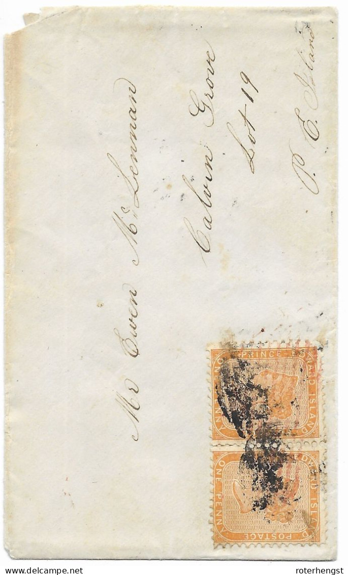 PEI Rare Letter Local Letter With Pair PEI 1868  Red Cancel On Back) Good Perf 11 - Brieven En Documenten