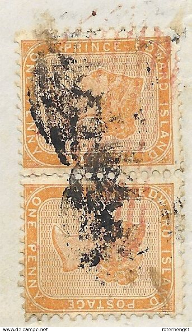 PEI Rare Letter Local Letter With Pair PEI 1868  Red Cancel On Back) Good Perf 11 - Storia Postale