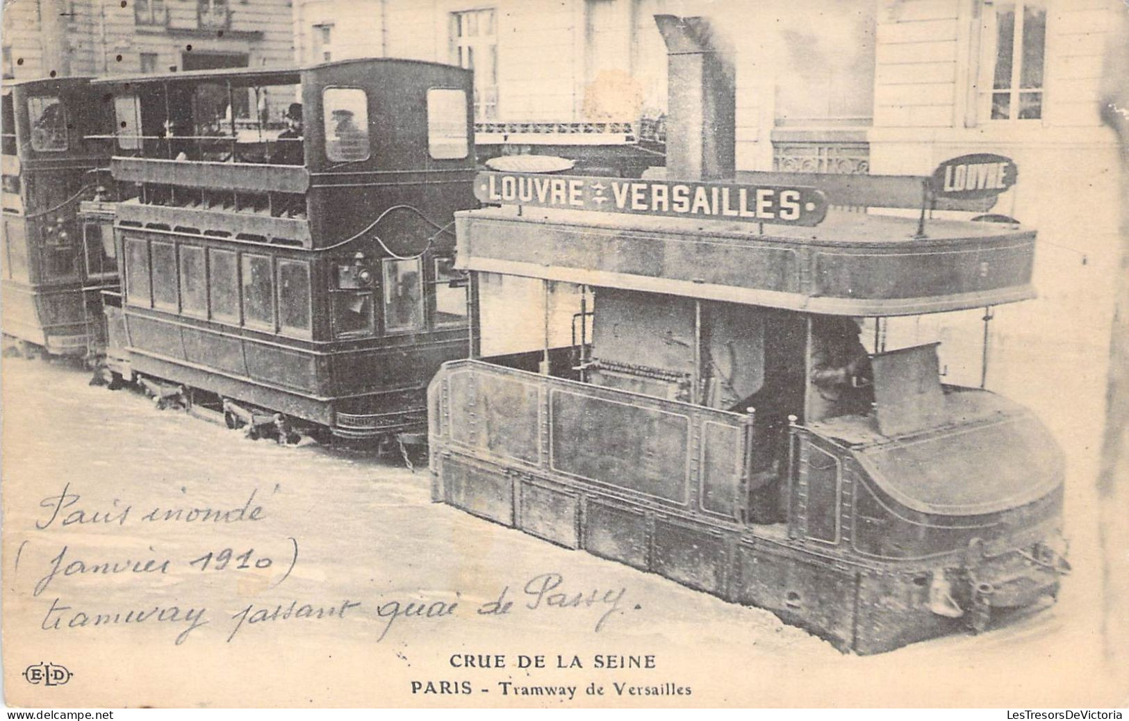 France - Paris  Tramway De Versailles - Crue De La Seine - Carte Postale Ancienne - La Seine Et Ses Bords