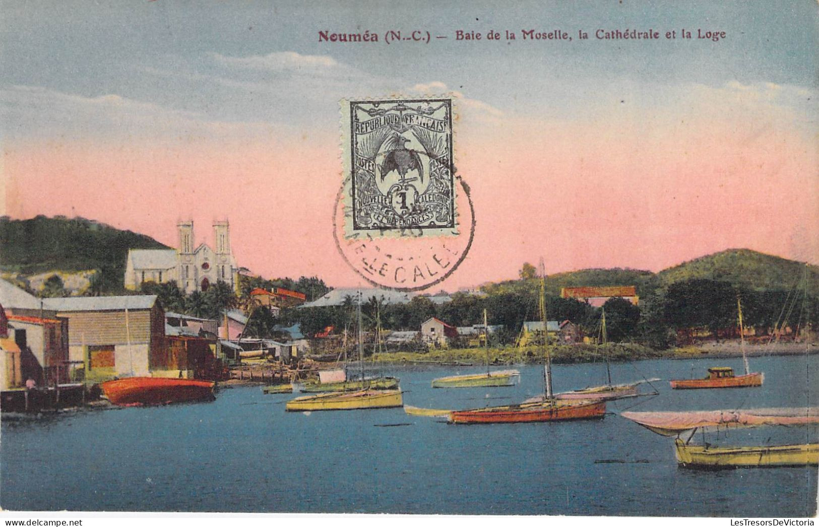 Nouvelle Calédonie - Nouméa - Baie De La Moselle Le Cathédrale Et La Loge - Bateau - Colorisé - Carte Postale Ancienne - New Caledonia