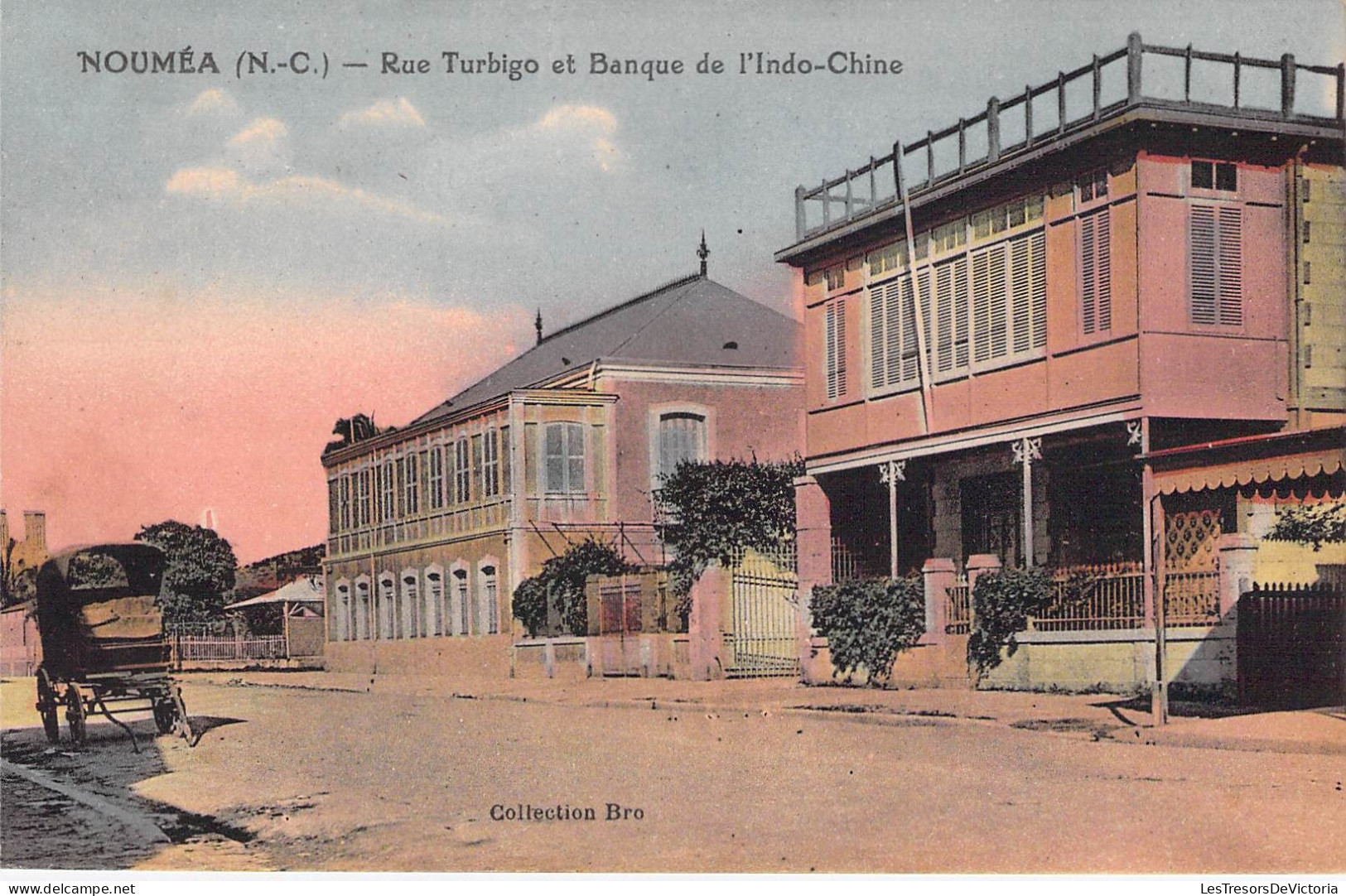 Nouvelle Calédonie - Nouméa - Rue Turbigo Et Banque De L'indo Chine - Collection Bro - Colorisé - Carte Postale Ancienne - Neukaledonien