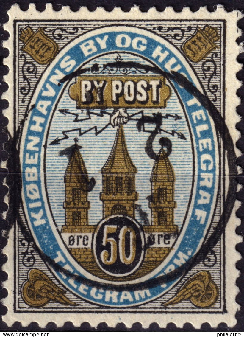 DANEMARK / DENMARK - 1880 - COPENHAGEN Lauritzen & Thaulow Local Post 50 øre Black, Gold & Blue - VF Used - Local Post Stamps