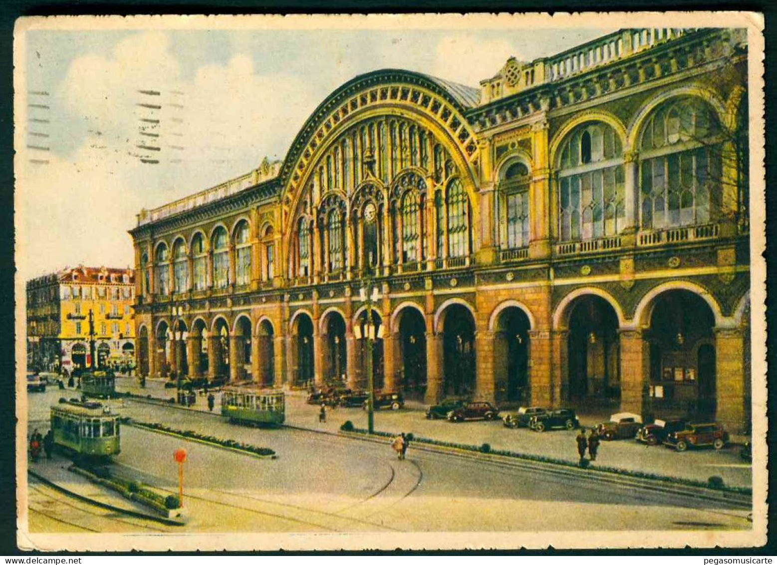 LT100 - TORINO STAZIONE PORTA NUOVA ANIMATA DISEGNATA 1942  TRAM - Stazione Porta Nuova