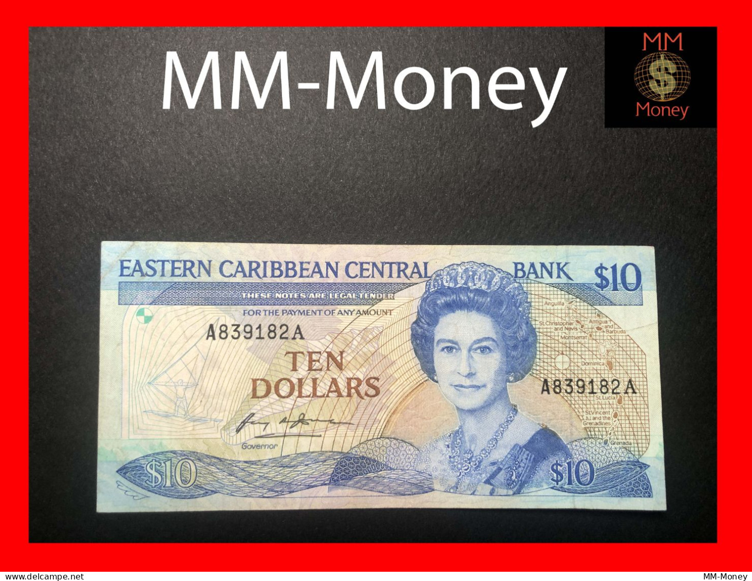 East - Eastern Caribbean   10 $  1985   P. 23  *A*   "Antigua"     VF - East Carribeans