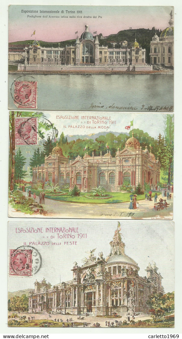 TRE CARTOLINE ESPOSIZIONE DI TORINO 1911 VIAGGIATE FORMATO PICCOLO - Mostre, Esposizioni