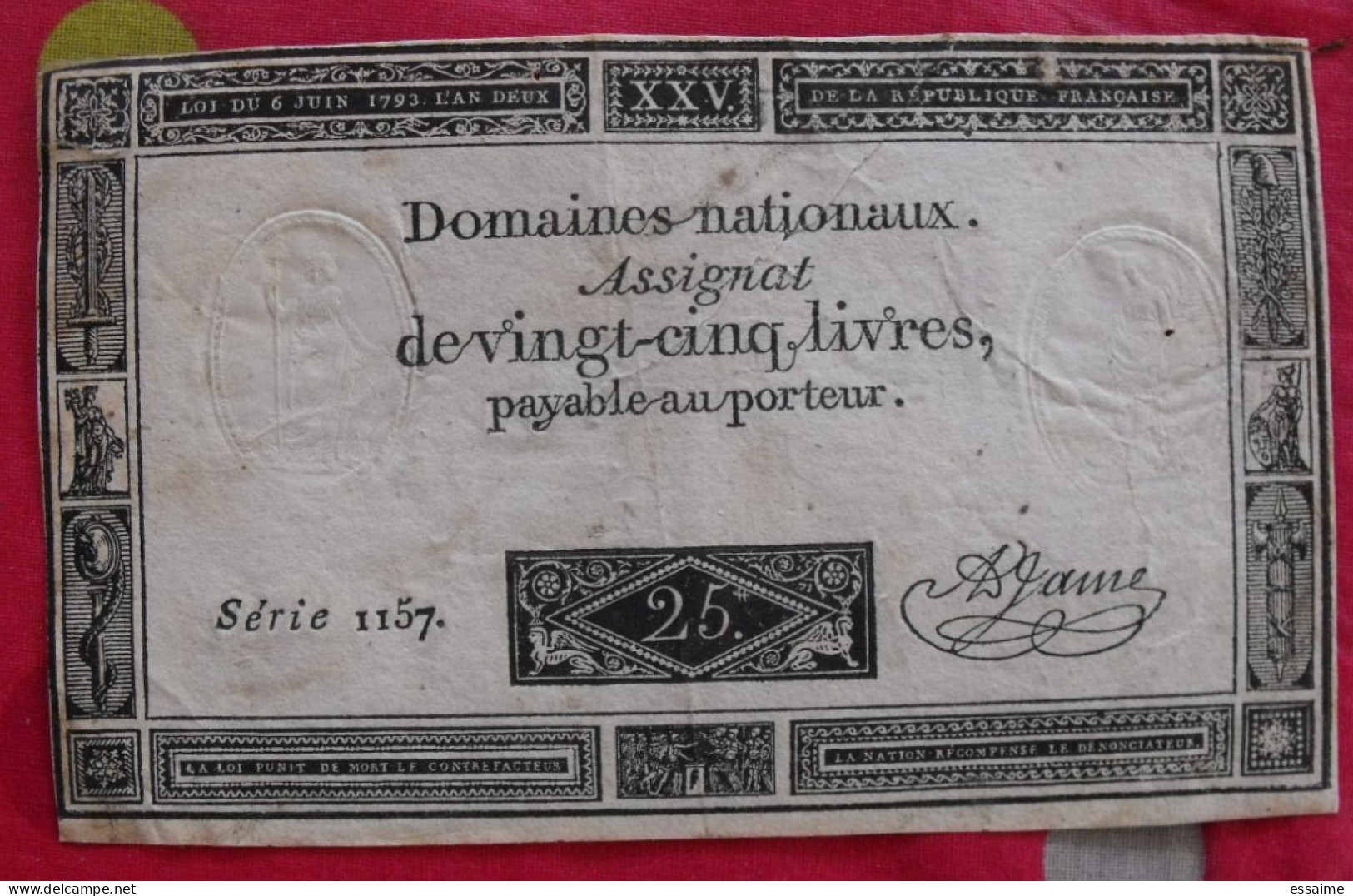 France. Assignat De Vingt-cinq Livres Série 1157. Loi Du 6 Juin 1793 - Assignats & Mandats Territoriaux