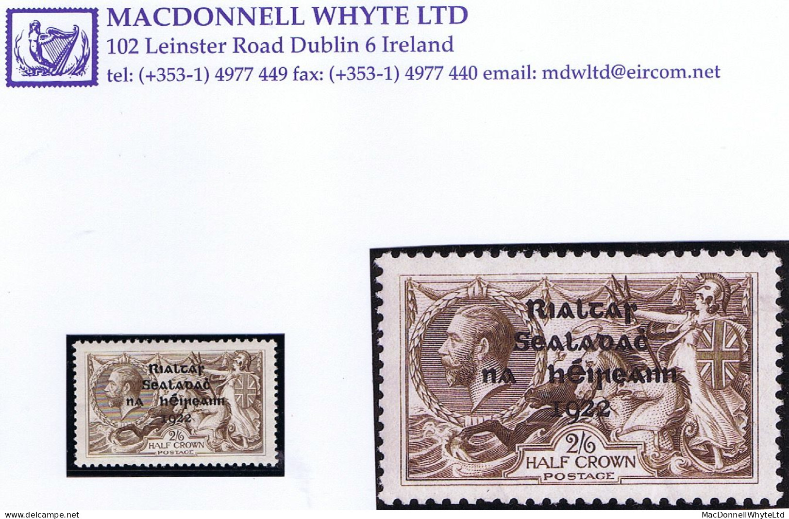 Ireland 1922 (Oct) Thom Rialtas 4-line Blue-black On 2/6d Brown Seahorse Well Centred Mint Unmounted - Ungebraucht