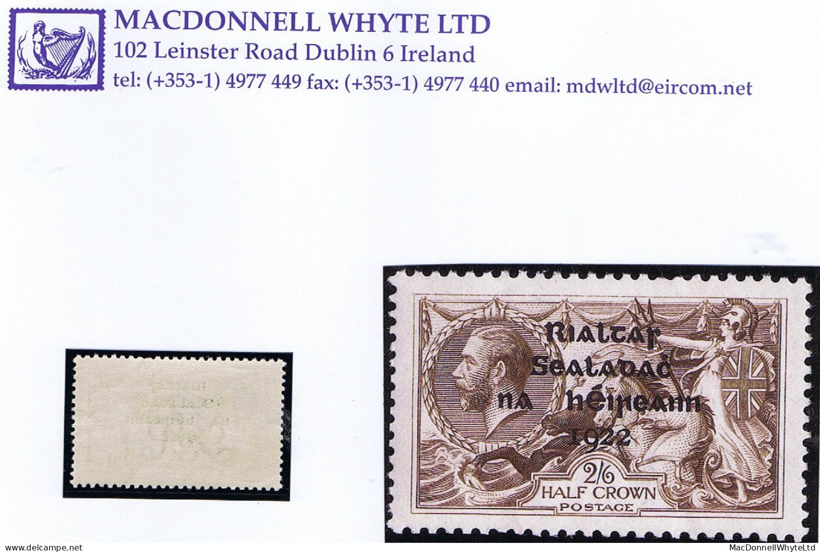 Ireland 1922 (Oct) Thom Rialtas 4-line Blue-black On 2/6d Brown Seahorse Well Centred Mint Unmounted - Ungebraucht
