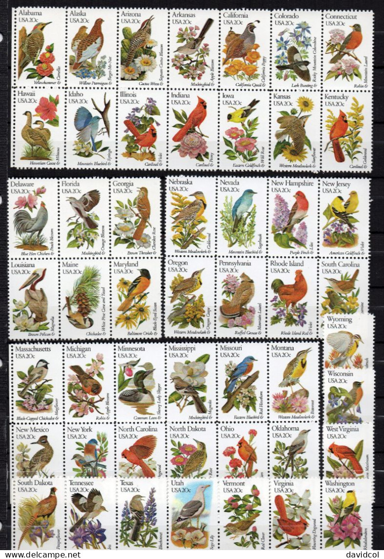 2540 - USA - 1982 - SC#: 1953-2002 - MNG - STATE BIRDS AND FLOWERS - FACIAL VALUE USD$10.00 - Pelikane