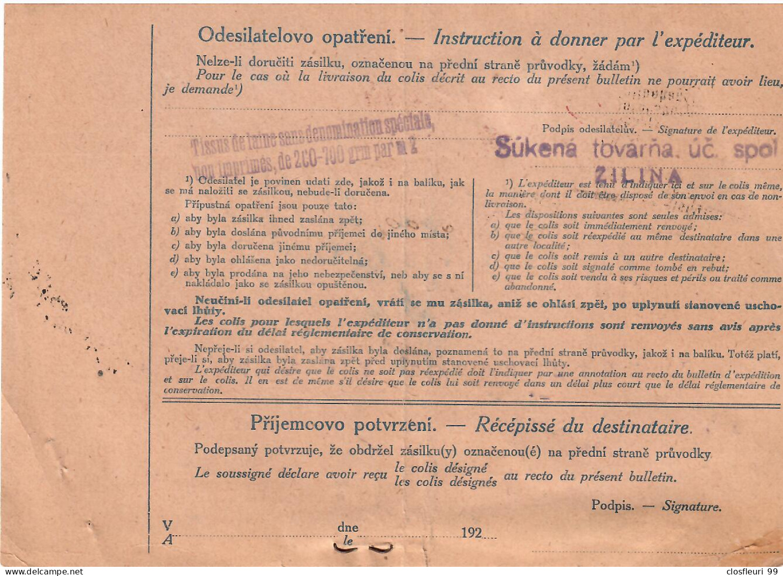 Bulletin D'expédition Zilina 5.5.1926 Pr Zürich/ Exprès, Eilsendung - Non Classificati