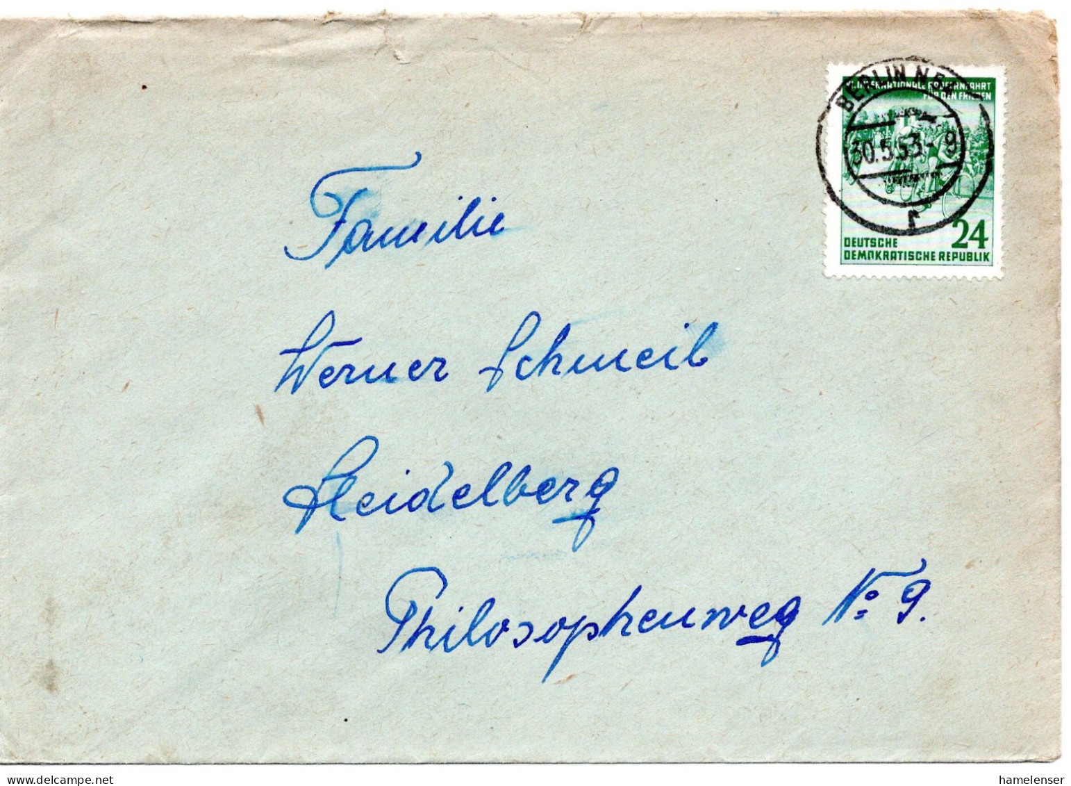 57624 - DDR - 1953 - 24Pfg Radfernfahrt EF A Bf BERLIN -> Westdeutschland - Cycling