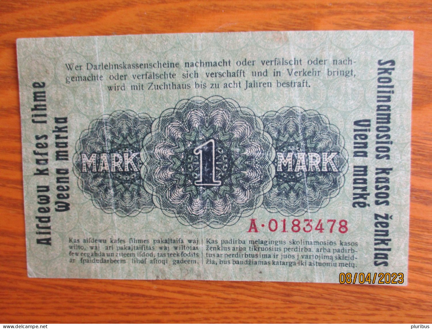 GERMANY   LATVIA  LITHUANIA  KOWNO 1918  1 MARK  BANKNOTE , 8-29 - 1° Guerre Mondiale