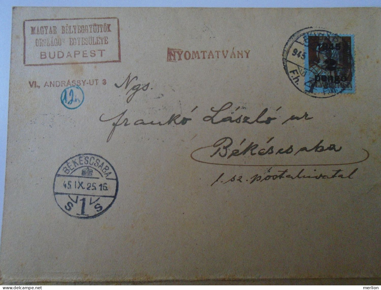 D194127  HUNGARY - National Association Of Hungarian Stamp Collectors - Mailed Circular 1945 - Inflation Stamps -Frankó - Cartas & Documentos