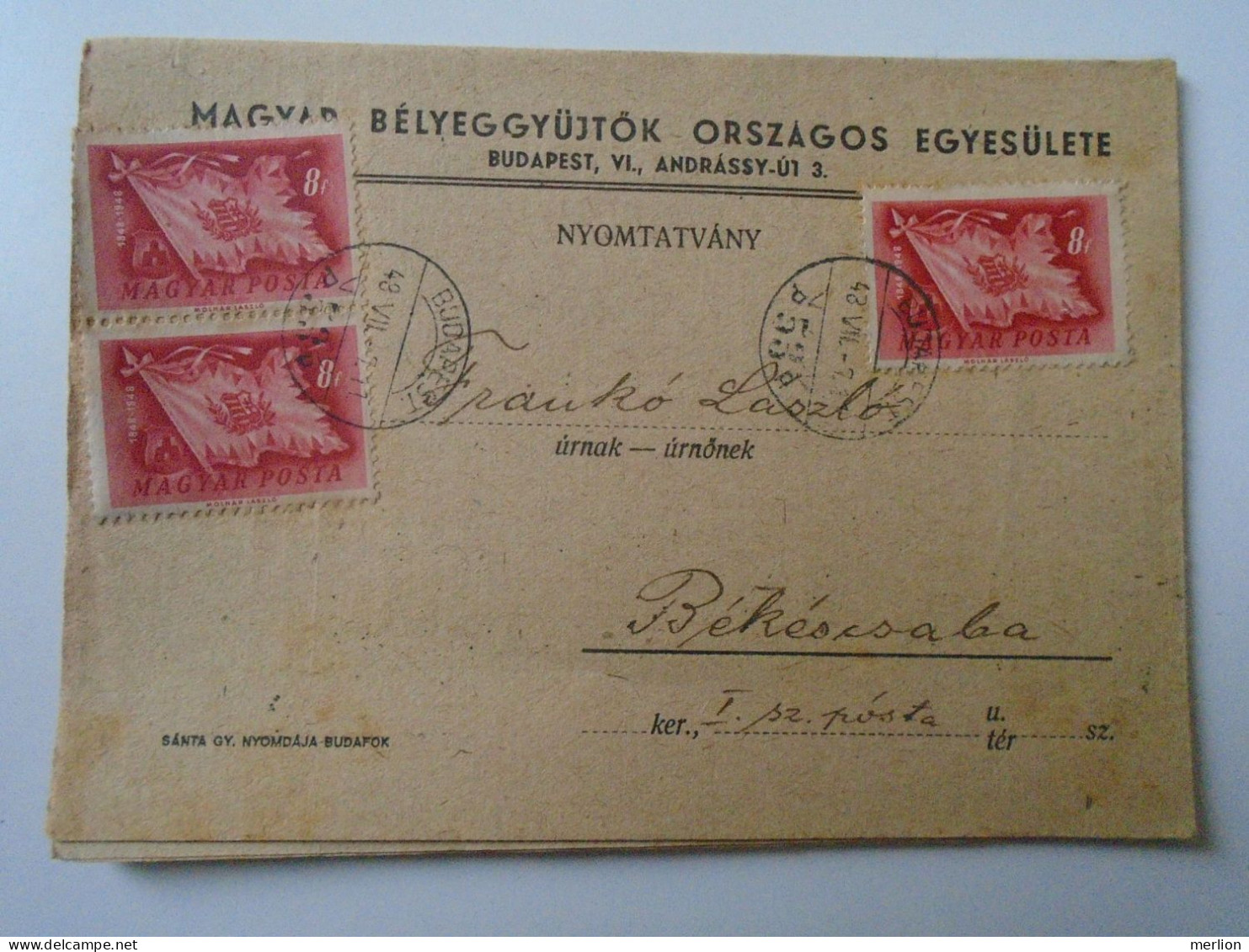 D194130  HUNGARY MBOE - National Association Of Hungarian Stamp Collectors - Mailed Circular 1948 -Frankó Békéscsaba - Covers & Documents