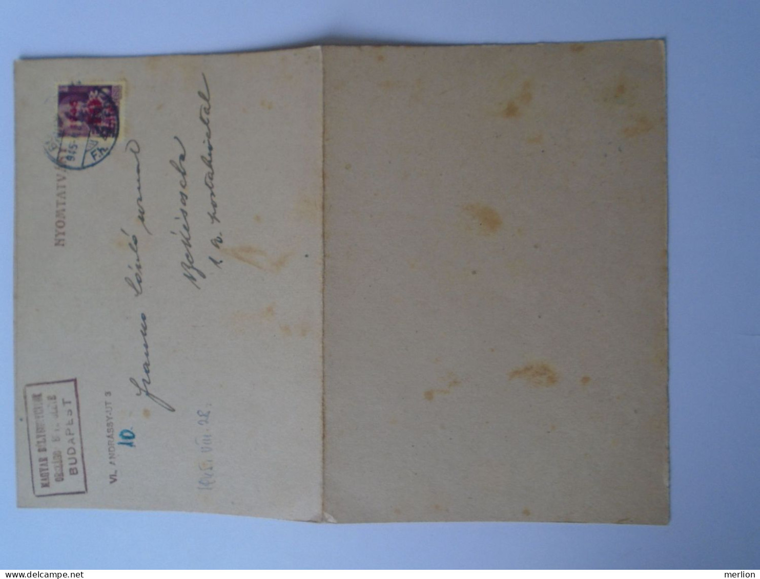 D194131  HUNGARY MBOE - National Association Of Hungarian Stamp Collectors - Mailed Circular 1945 -Frankó Esperanto - Cartas & Documentos