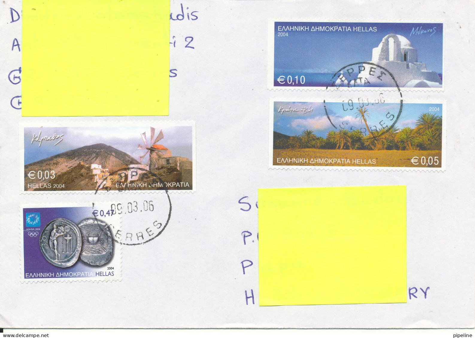 Greece Cover Sent To Hungary 9-3-2006 Topic Stamps - Storia Postale