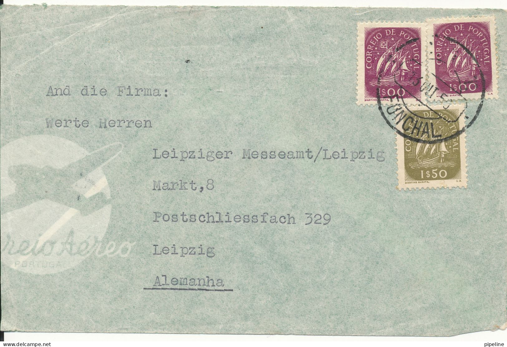 Portugal Air Mail Cover Sent To Germany DDR 13-10-1956 - Lettres & Documents