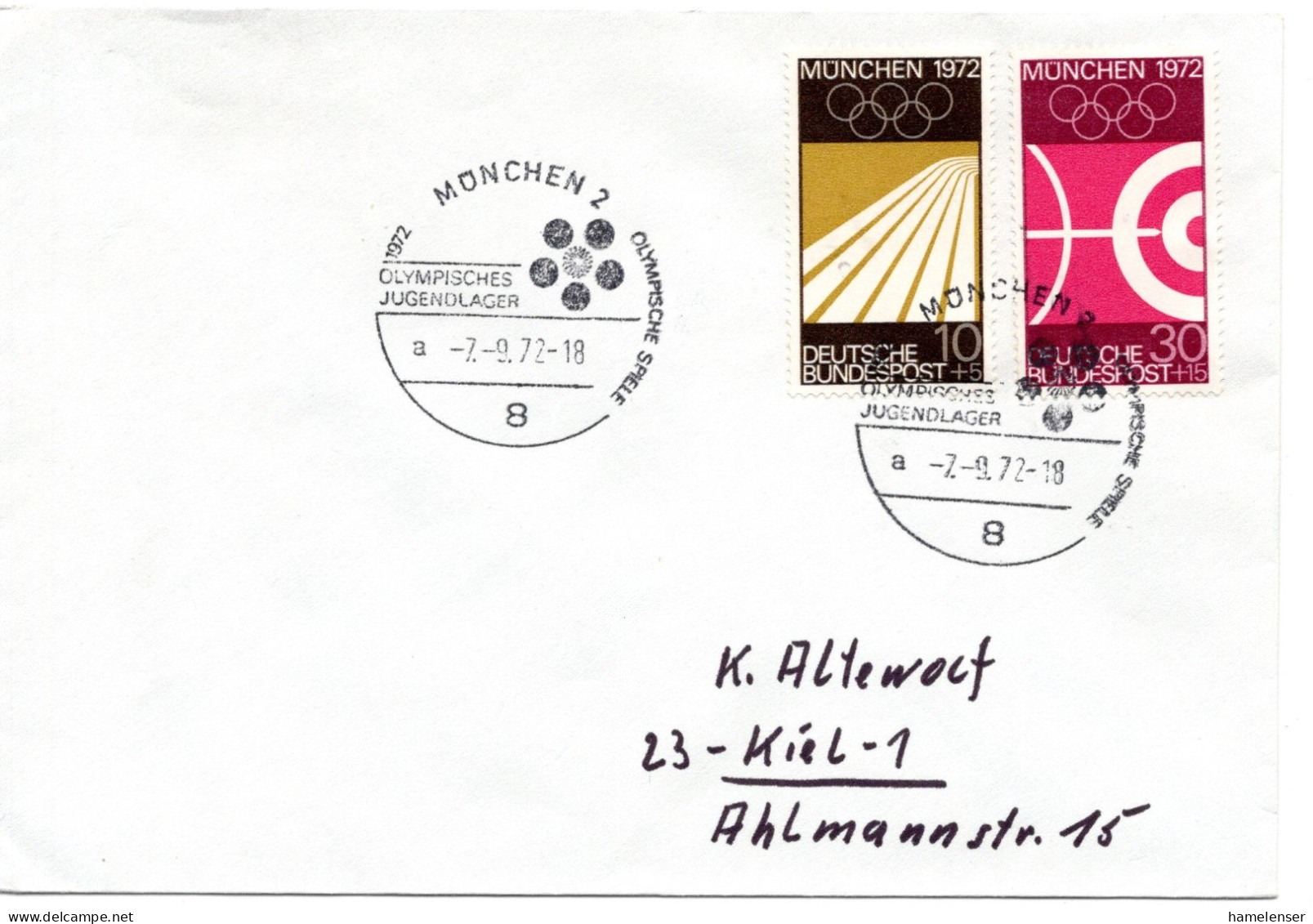 57687 - Bund - 1972 - 30Pfg Olympia '69 MiF A Bf SoStpl MUENCHEN - OLYMPISCHES JUGENDLAGER -> Kiel - Estate 1972: Monaco