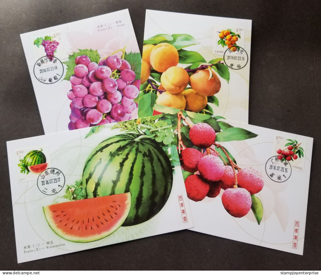 China Fruits II 2016 Food Watermelon Peach Grape Plant Fruit (maxicard) *concordance Postmark *rare - Storia Postale