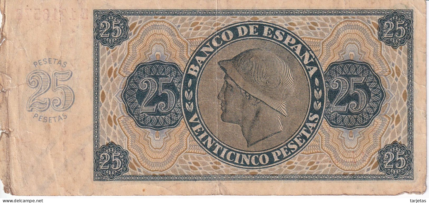 BILLETE DE BURGOS DE 25 PESETAS DEL AÑO 1936 DE LA SERIE S (BANKNOTE) - 25 Pesetas