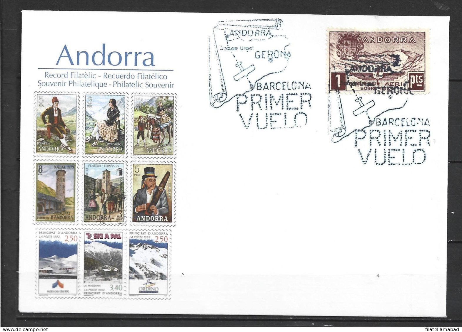 ANDORRA-SOBRE CON SELLO NO EMITIDO TAMPONADO AHORA CON EL TAMPON DE EPOCA PRIMER  VUELO NUNCA REALIZADO (C.S.2.) - Used Stamps