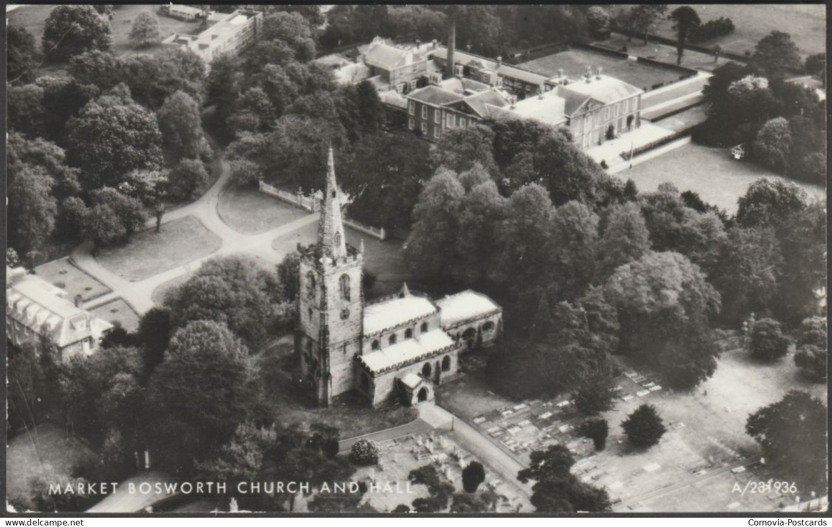 Market Bosworth Church And Hall, Leicestershire, C.1960s - Aerofilms RP Postcard - Other & Unclassified