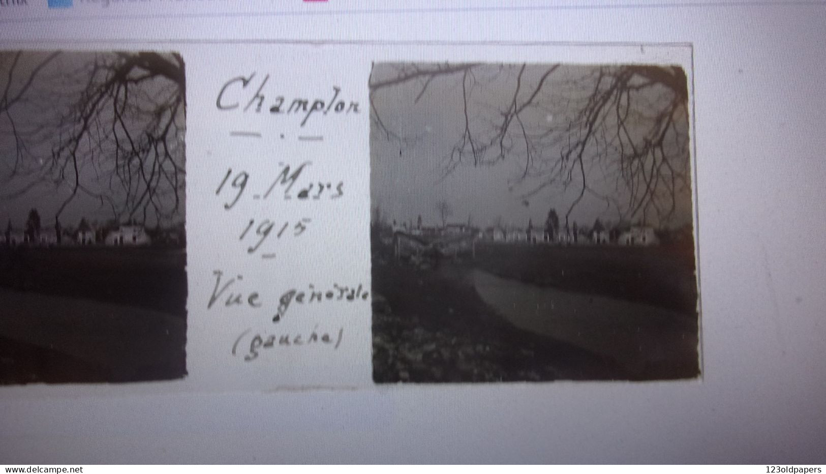 WWI 1915 CHAMPLON BELGIQUE  PHOTO STEREO SUR VERRE VUE GENERALE 19 MARS 1915 - Tenneville