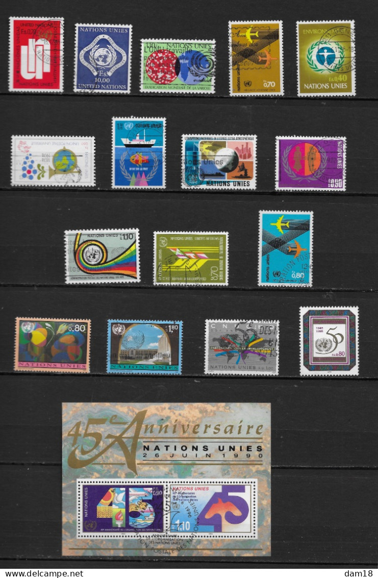 NATIONS UNIES GENEVE LOT DE 16 TIMBRES ET 1 BLOC FEUILLET  (YT) VALEUR 45 EUROS - Gebruikt