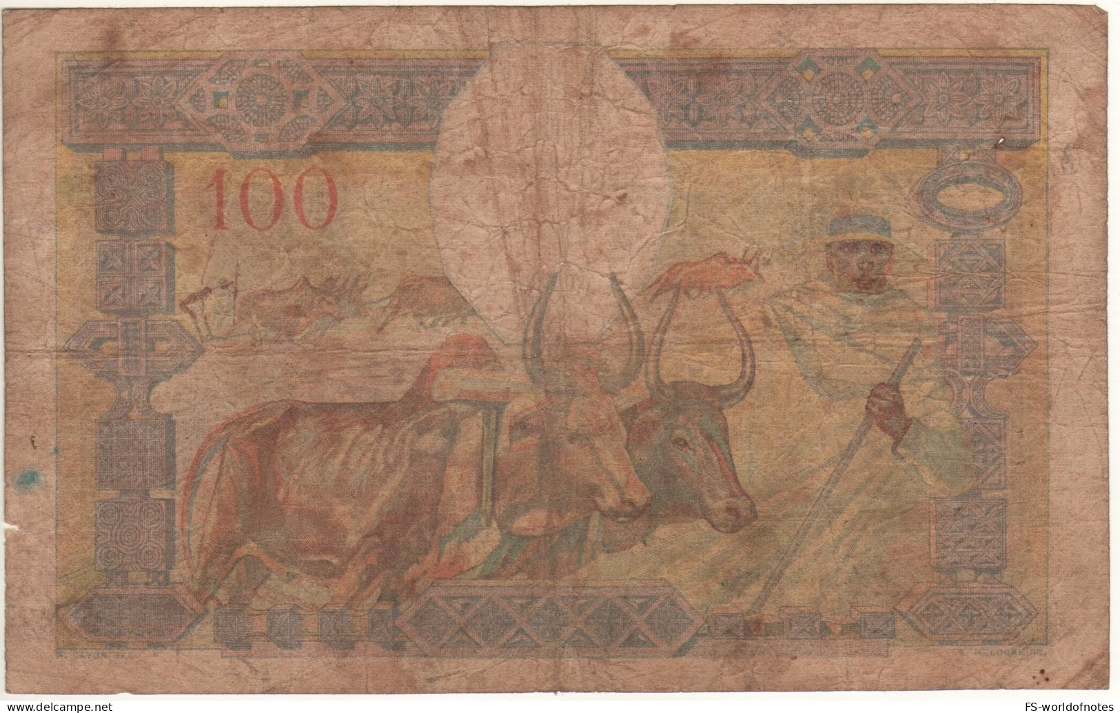 MADAGASCAR  100 Francs    P40a   (ND 1937)  "Family  + Field Work At Back " - Madagascar