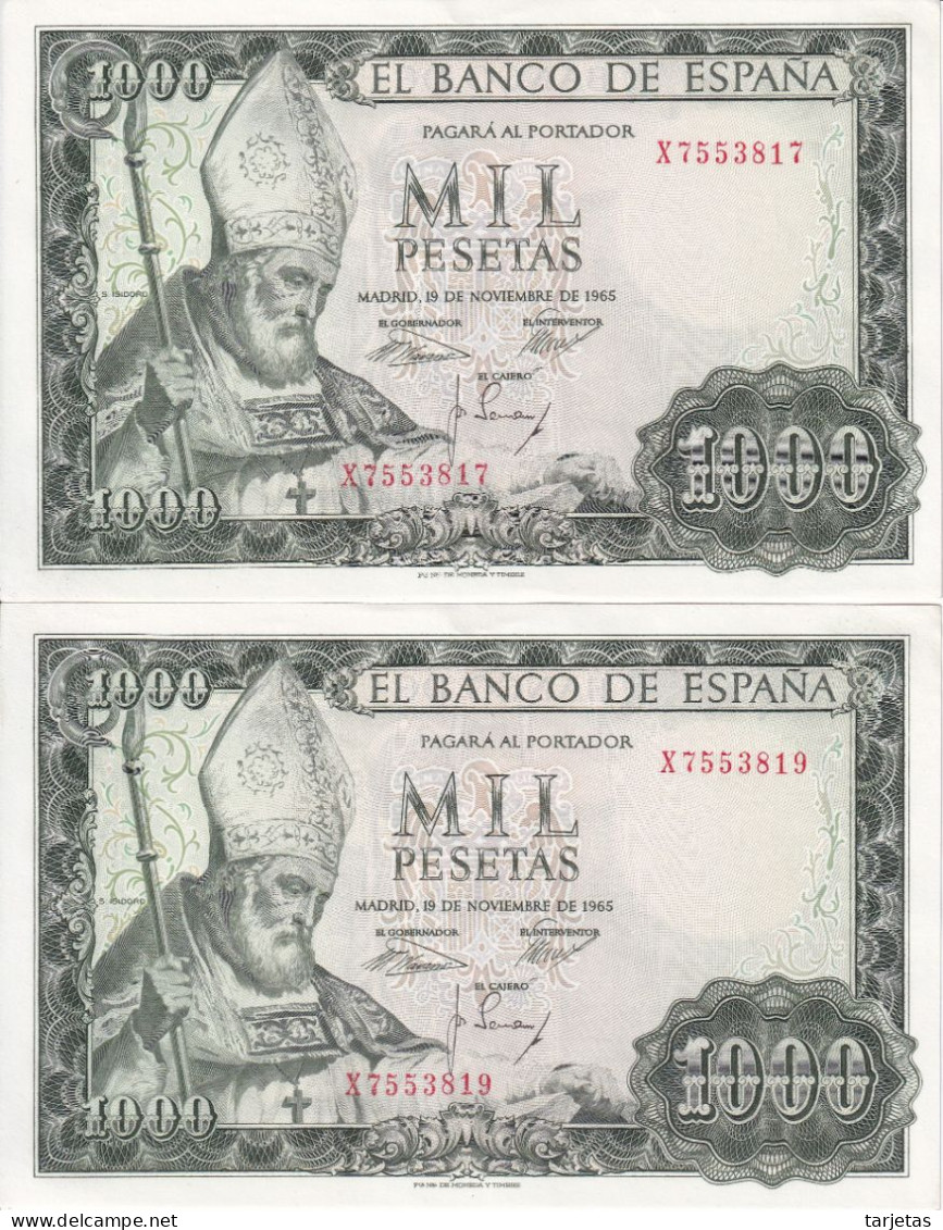 PAREJA IMPAR DE 1000 PTAS DEL AÑO 1965 SAN ISIDORO SERIE X SIN CIRCULAR (SC) (BANKNOTE) - 1000 Peseten