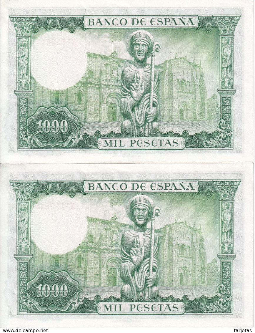 PAREJA IMPAR DE 1000 PTAS DEL AÑO 1965 SAN ISIDORO SERIE X SIN CIRCULAR (SC) (BANKNOTE) - 1000 Pesetas