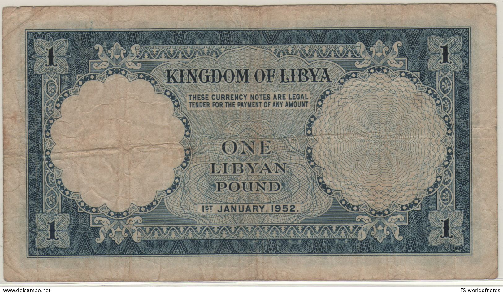 LIBYA  1 Libyan Pound    Dated 01.01.1952    P16    (  King Muhammad Idris As Sanussi ) - Libia