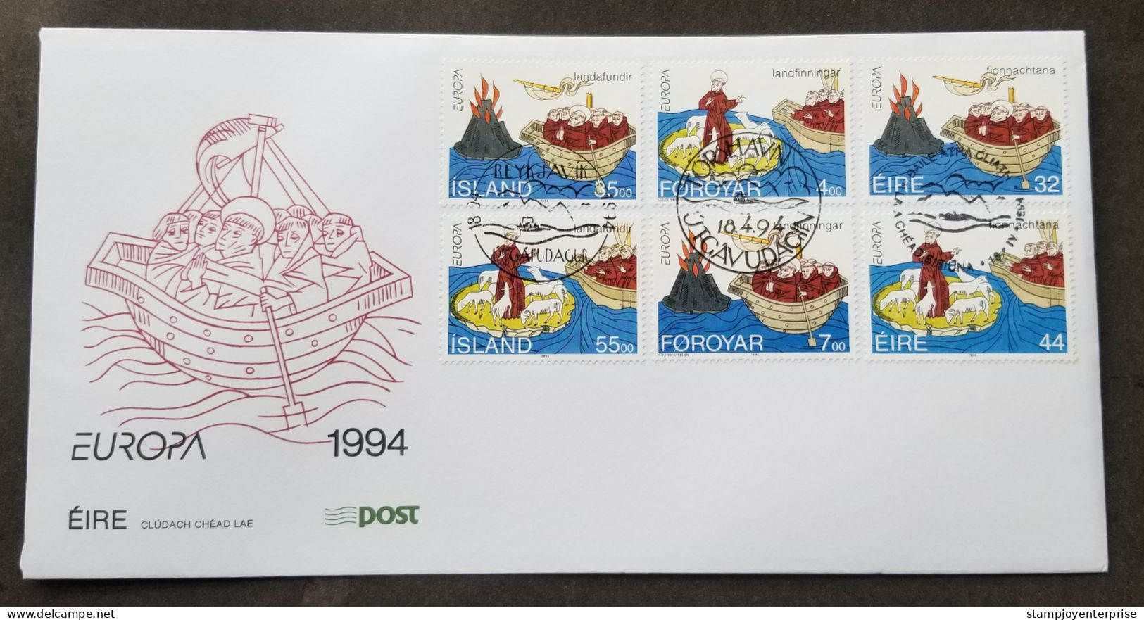 Ireland Faroe Islands Iceland Joint Issue Europa 1994 Volcano Boat (joint FDC) - Storia Postale