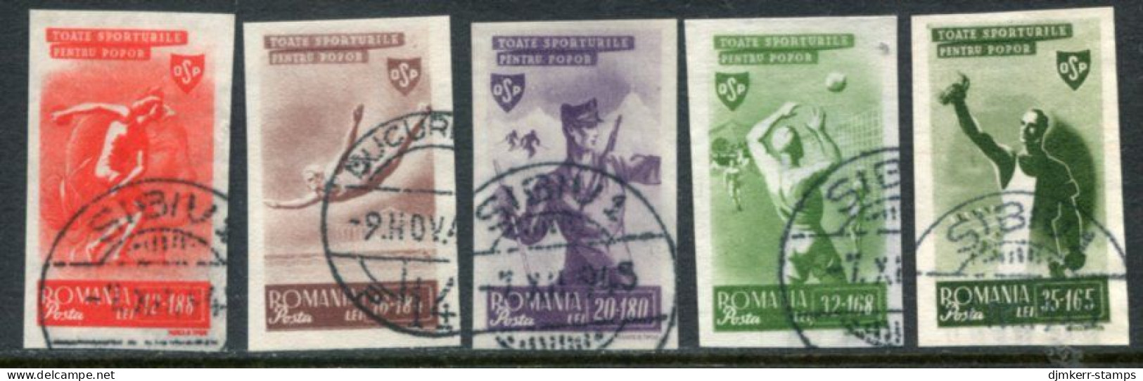 ROMANIA 1945 People's Sport Imperforate Used. Michel 879-83 - Usati