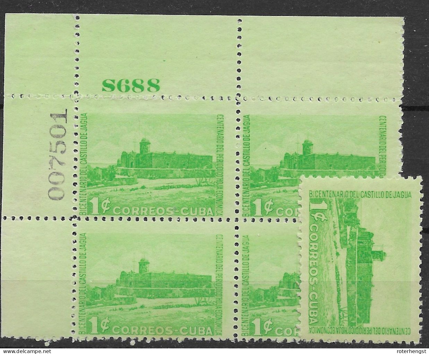 Cuba Mint Mostly Nh ** (1 Green And 1 Red Stamp Hinged) With Sheet And Plate Numbers + 2 GUTTERs 1949 2 Scans - Unused Stamps