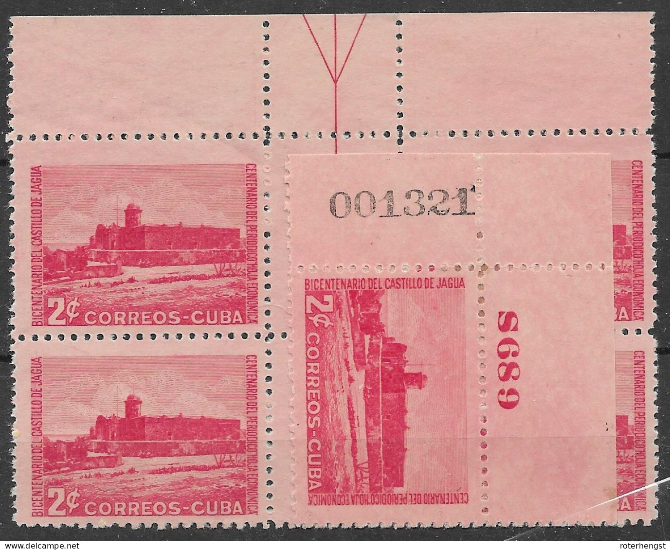 Cuba Mint Mostly Nh ** (1 Green And 1 Red Stamp Hinged) With Sheet And Plate Numbers + 2 GUTTERs 1949 2 Scans - Ungebraucht