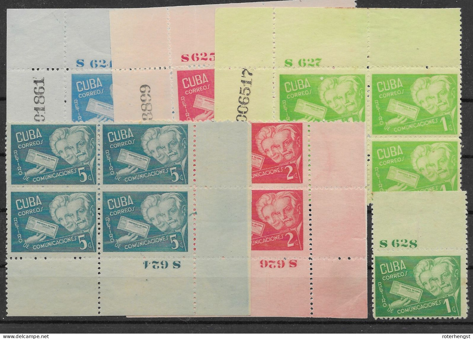 Cuba 1945 Mint * And Mnh ** (about 50%) Complete Set With Plate Numbers (blocks Of 4 Except Dark Green 1c) - Usati