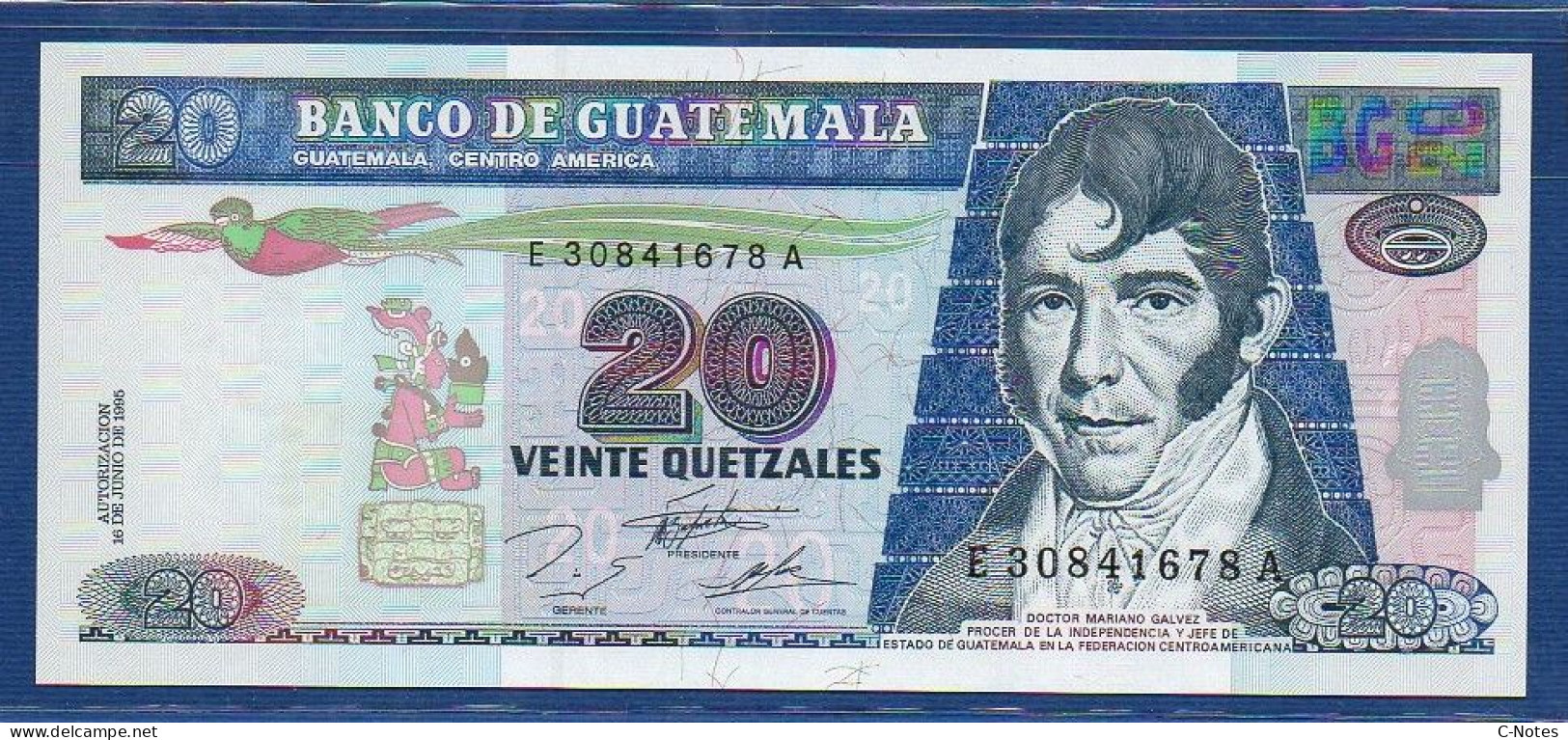 GUATEMALA - P. 93 – 20 Quetzales 1995 UNC, S/n  E30841678A, Printer: Giesecke & Devrient, Germany - Guatemala