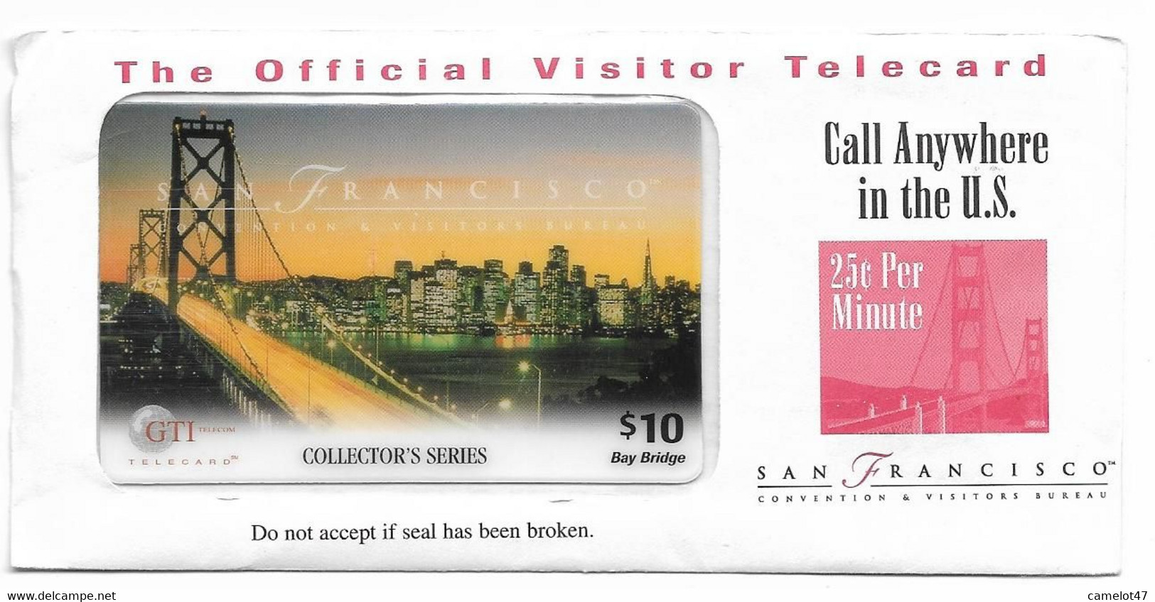 GTI  U.S.A., San Francisco, Bay Bridge, $10 Prepaid Phone Card, SAMPLE, # Vista-1 - Landschaften
