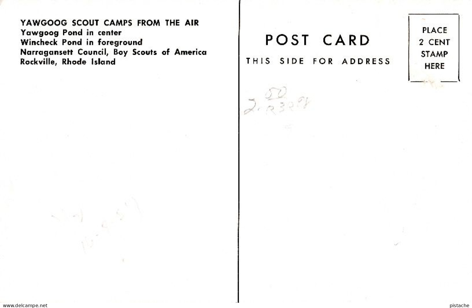 3667 – B&W PC – Rockville Rhode Island – Yawgoog Boy Scout Camp From The Air – VG Condition – 2 Scans - Other & Unclassified