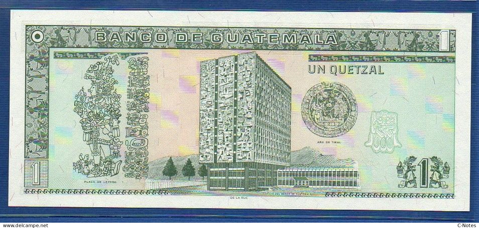 GUATEMALA - P. 99 – 1 Quetzal 1998 UNC, S/n B07003621B, Printer: De La Rue, London - Guatemala