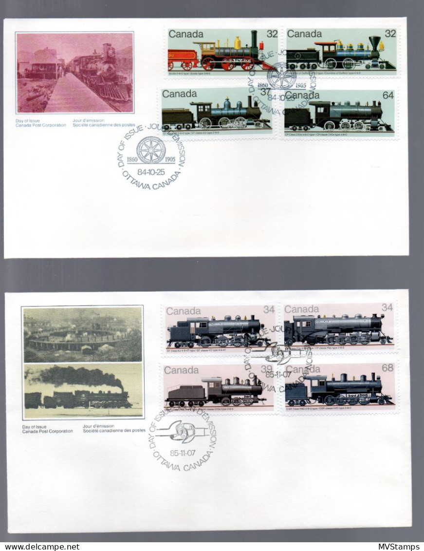 Canada 1984/85 Set Railroad/train/Eisenbahn Stamps (Michel 931/34+980/83) On FDC - Brieven En Documenten