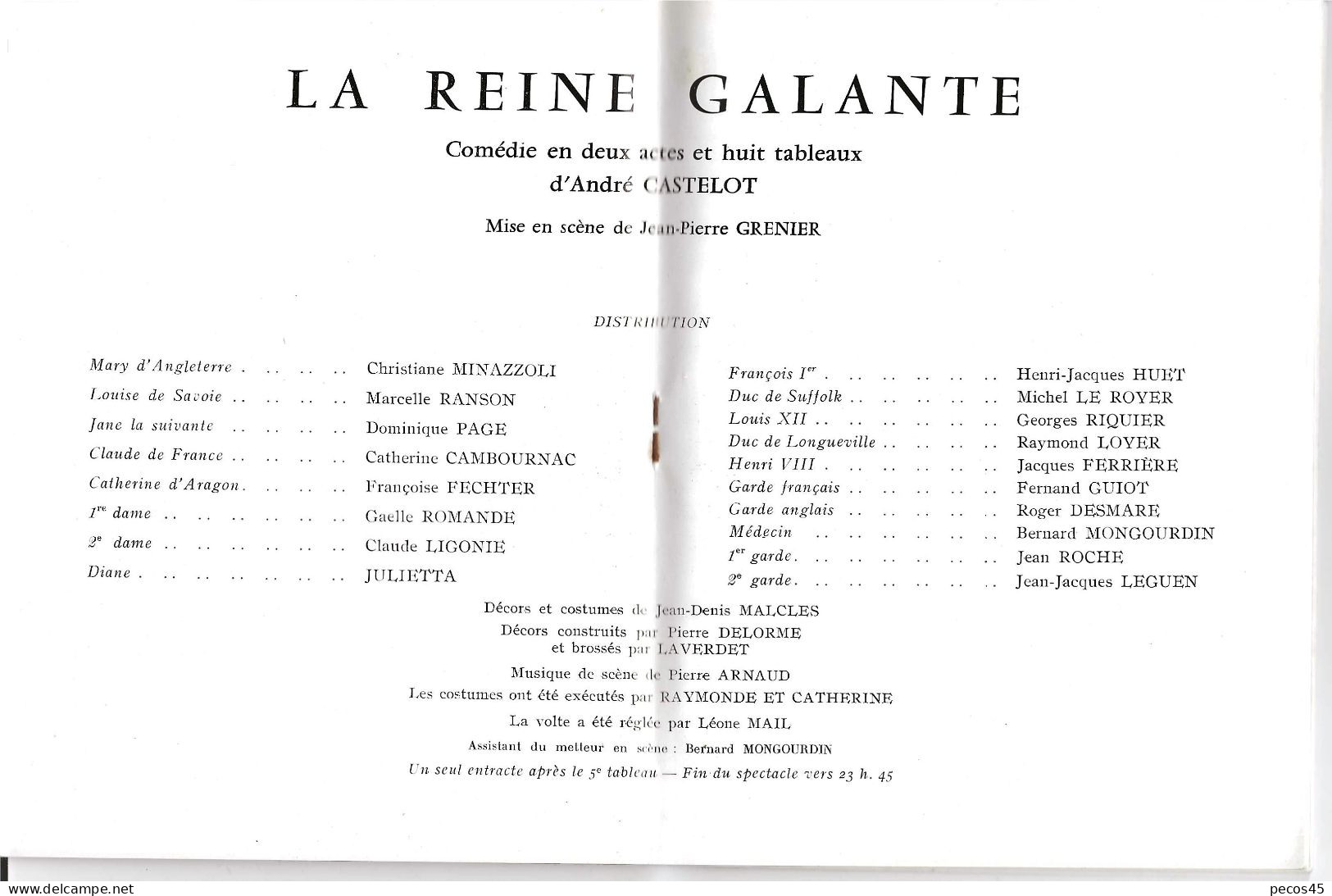 Théâtre Les Ambassadeurs : "La Reine Galante" D'André Castelot. Années 60 (?) - Teatro & Disfraces
