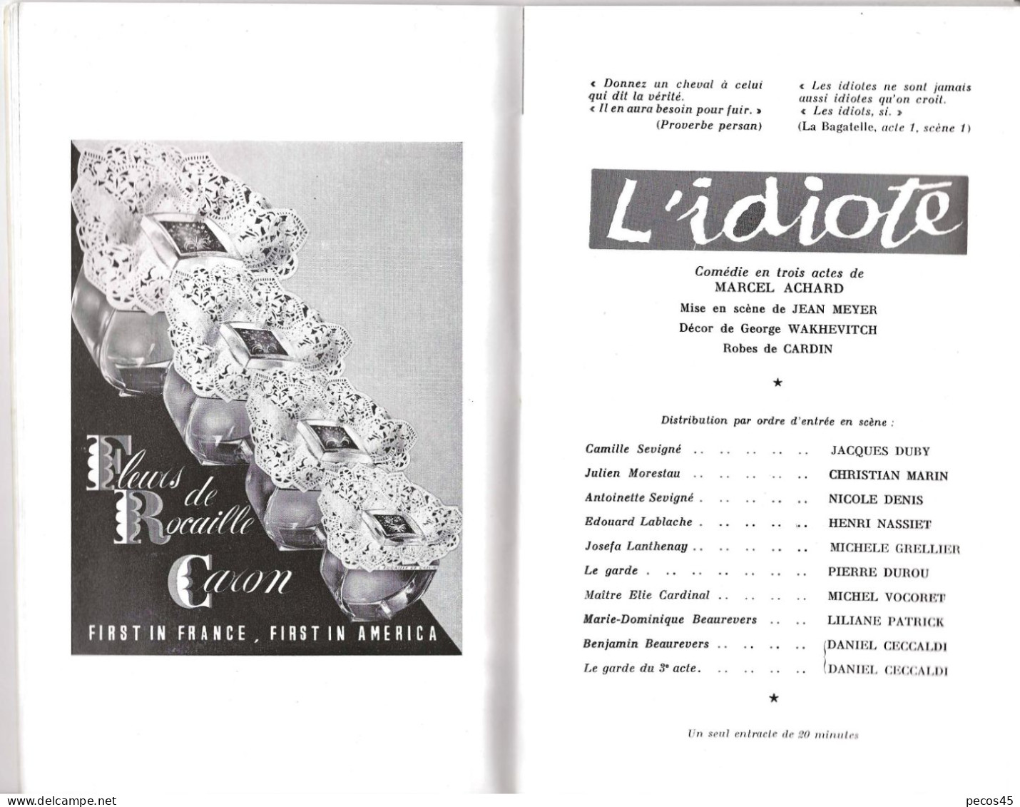 Théâtre ANTOINE : "L'Idiote" De Marcel ACHARD. Années 60 (?) - Theater, Kostüme & Verkleidung
